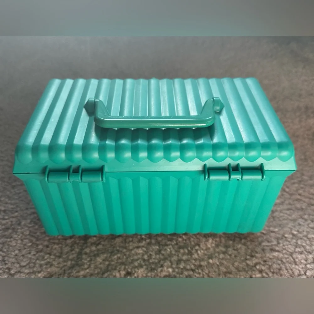 Vintage Sassaby Green Makeup Storage Case Jewelry Box Organizer #107 Tray Mirror